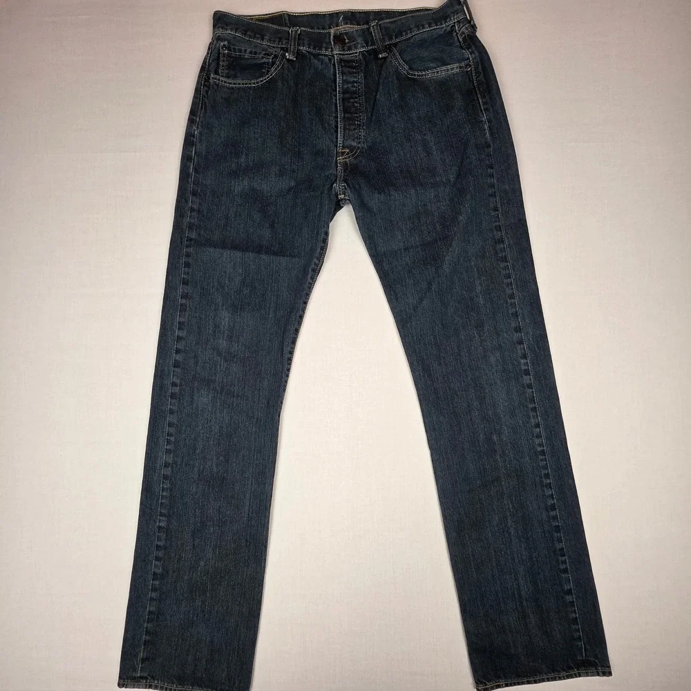 Levis 501 Original Fit Mens Dark Wash Straight Leg Button Fly Jeans 34x34